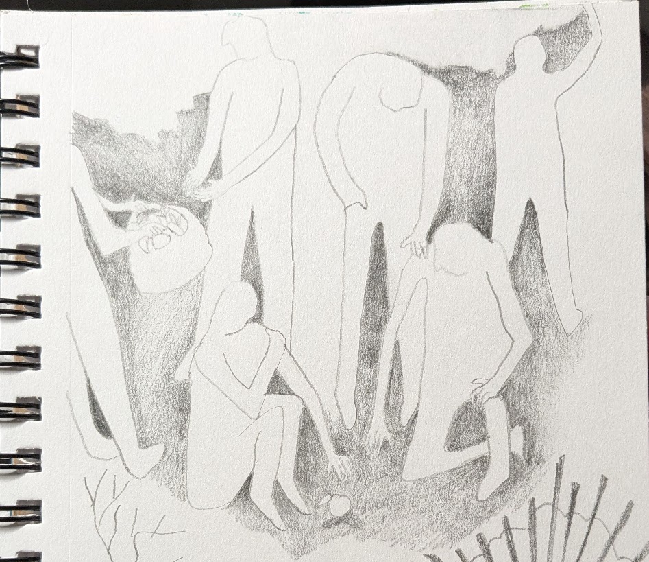 Gathering, 2024, pencil on multi-media paper, 4" x 5"