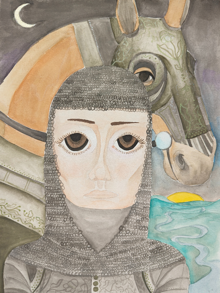 Joan of Arc was a Horse Girl, 2023, watercolor, 12” x 9”