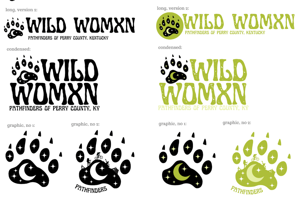 Wild Womxn graphic spread for Pathfinders, a local hiking and outdoors group in Perry County, KY, 2025. Canva.