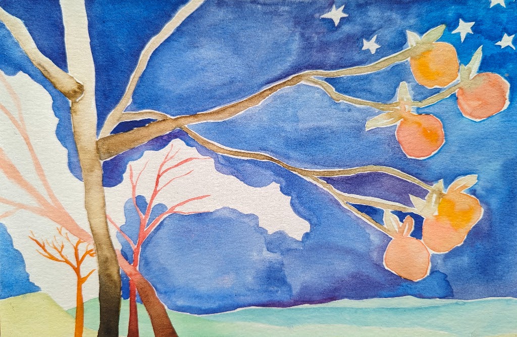 Sweet persimmon summer, 2023, watercolor, 5” x 8”