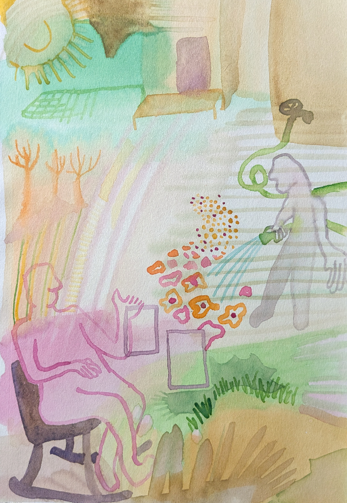 Porch Talkin', 2024, watercolor, 8.5" x 5.5"